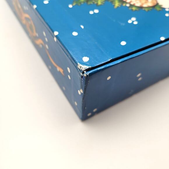 Vintage Blue Pencil Box Animals in Snow Hinged Lid Stationery Storage Old School - Picture 3 of 11
